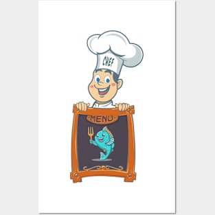 chef holding menu board Posters and Art